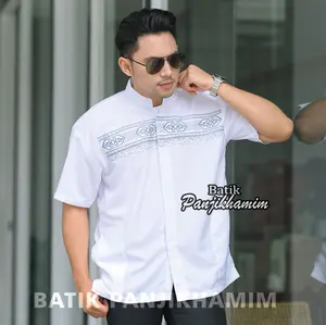 Baju Koko Putih Lengan Pendek Pria Dewasa Kombinasi Bordir Bahan Katun