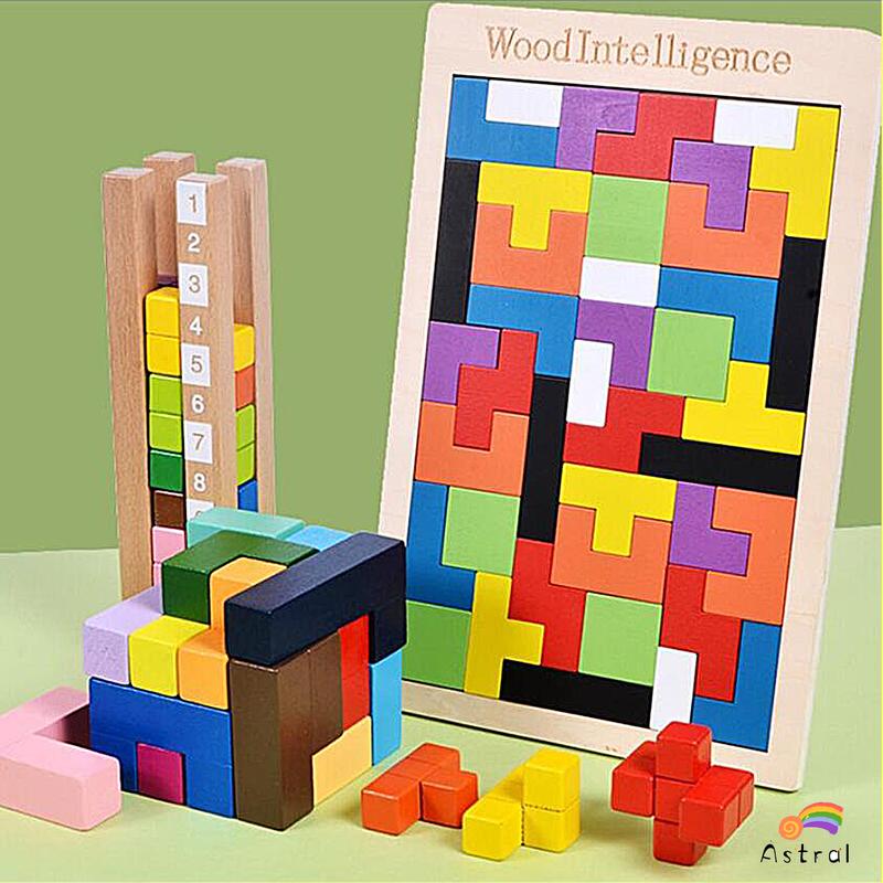 40pcs 3 in 1 Russian Blocks Tetris Jigsaw Puzzle Wooden Kids - TikTok ...
