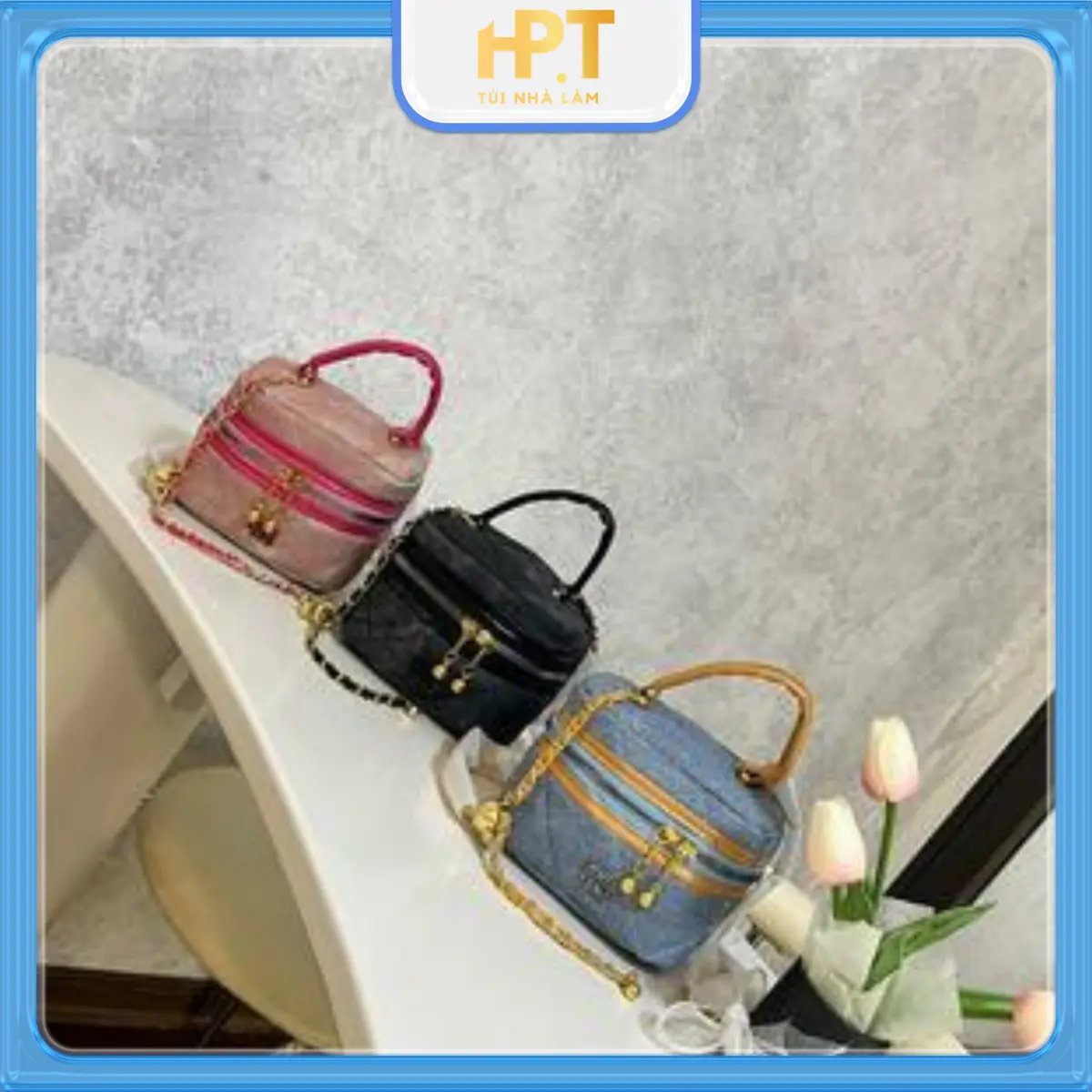 Cốp chio Size 15 quai da pha xích. Đeo chéo cầm tay Nữ Bag