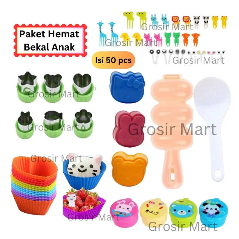 Isi 50 Paket Perlengkapan Bento Anak Set Komplit Bekal Anak Sekolah Cetakan Nasi Bento Bulat Karakter Murah Hemat Lengkap Peralatan Bento Tools Perintilan Bento Anak Hiasan Bento Tusukan Bento Karakter Lucu 2