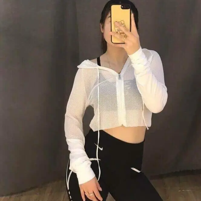Áo Khoác Lưới Có Nón Trơn Tay Dài 6