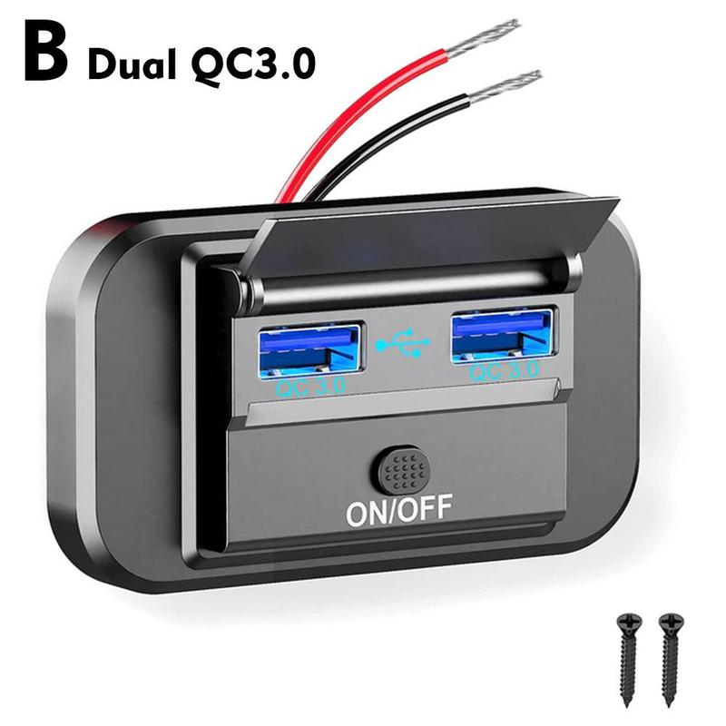 Product Introduction of Quick Charge PD Type C Dual USB Ports Car Bus Charger Socket Adapter 12V/24V USB Power Panel F7C2 57