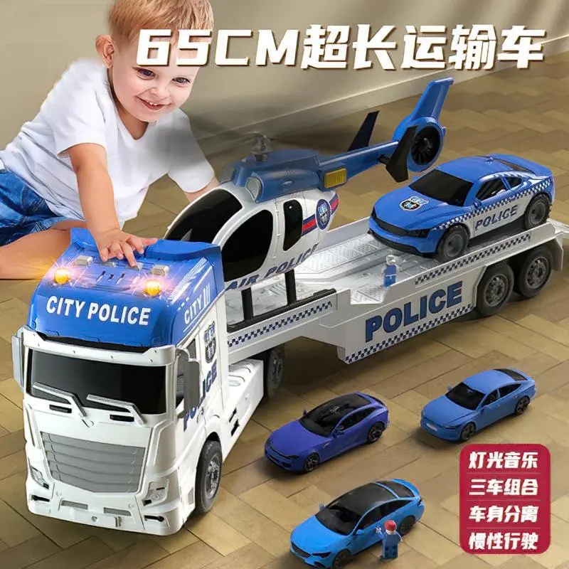 Đồ chơi đội xe cảnh sát thành phố CỠ LỚN gồm 3 món (Xe tải lớn, Máy bay trực thăng, ô tô con cảnh sát) (TẶNG KÈM PIN)