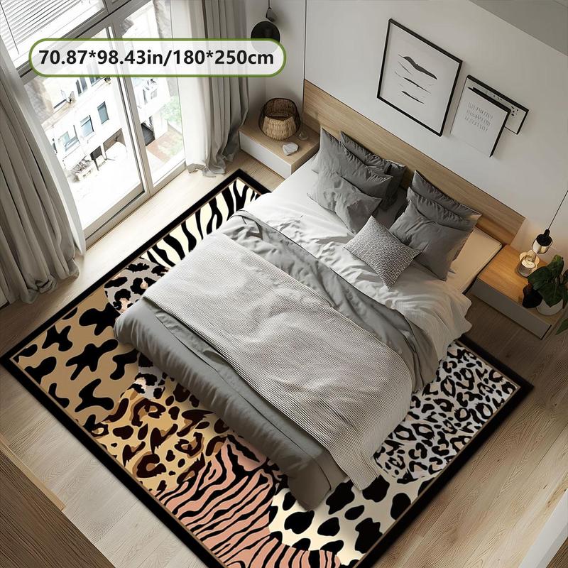Leopard Print Floor Mat, Non-slip Soft Floor Carpet, Rectangle Home Decorative Mat for Living Room Bedroom Study Room, Home Decor 3
