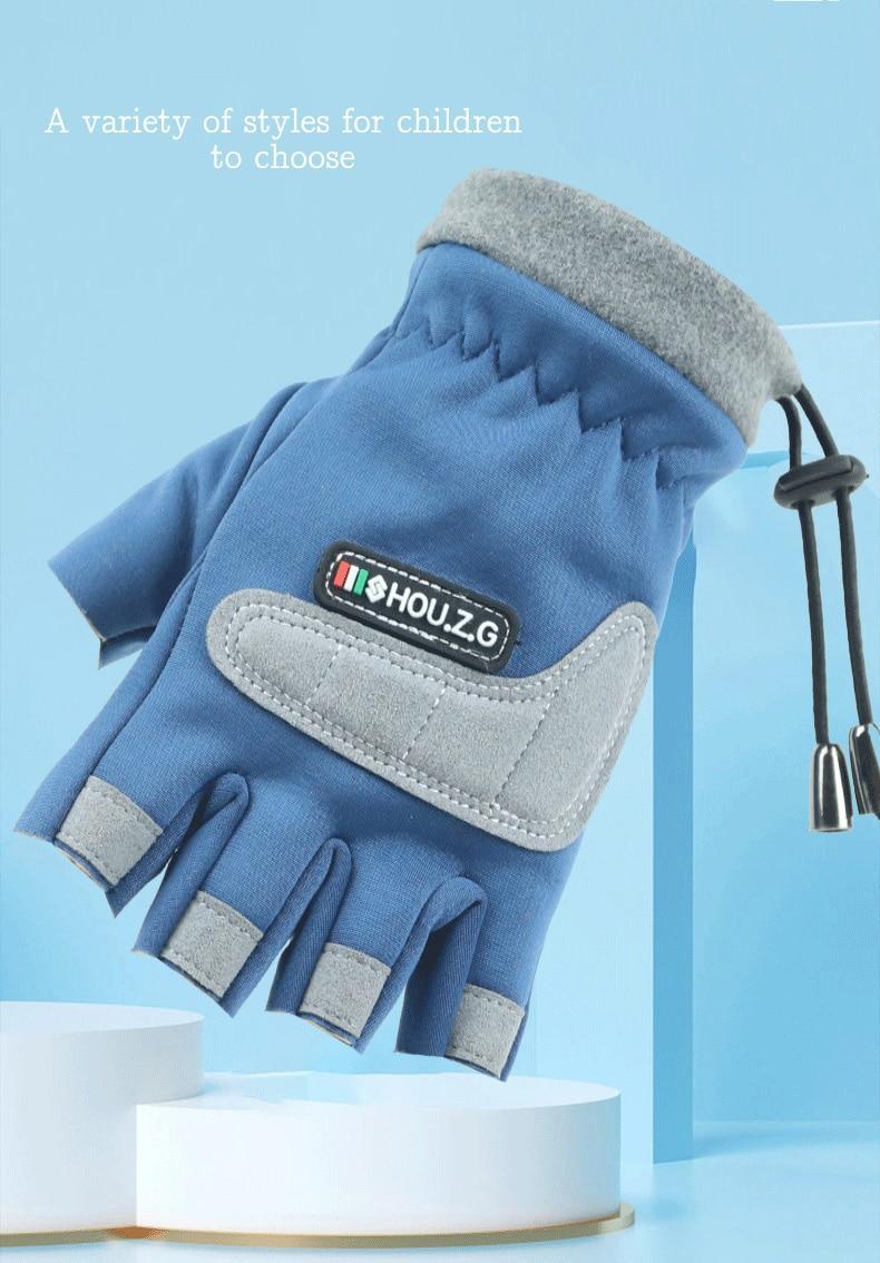 Hou Z.G Tali Anak-anak Tetap Hangat Setengah Jari Non-slip Sarung Tangan Bersepeda Roller Skating Sarung Tangan Anak Laki-laki Anak-anak Naik Sarung Tangan Tahan Air 5-12 Tahun