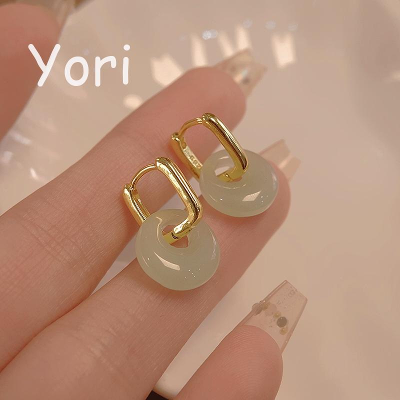 Khuyên Tai Tròn, Màu Vàng Tinh Tế Dành Cho Nữ, Mặt Dây Chuyền Ngọc Bích Hòa Điền Giả, Phụ Kiện Khóa Tai, Tuyệt Vời Làm Quà Tặng 1