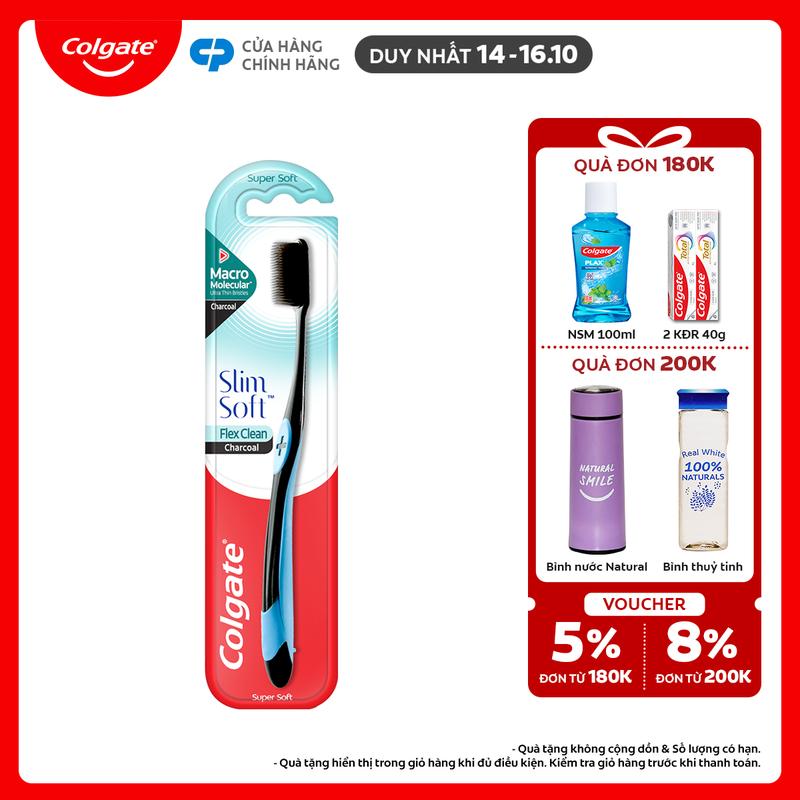 Bàn chải đánh răng Colgate than hoạt tính kháng khuẩn Slimsoft Flex Clean Charcoal nguyên khối