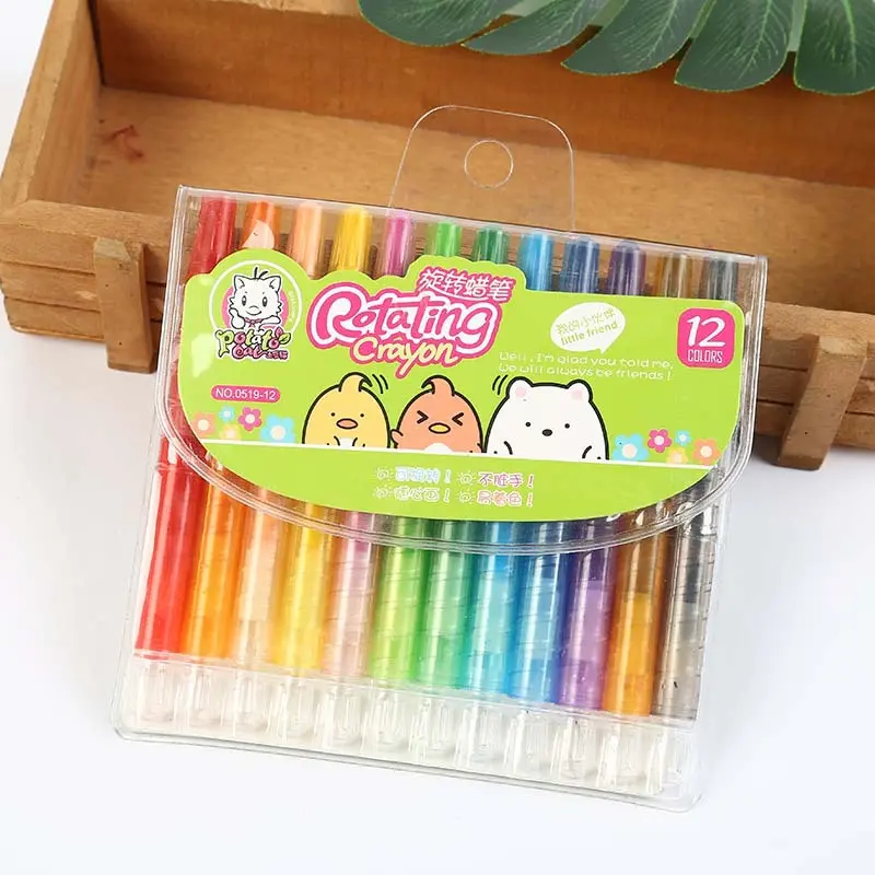 Krayon Berputar, 12 / 18 / 24 Warna, Boleh Dicuci, Berus Tangan Tidak Kotor, Set Pensel Hadiah, Sesuai untuk Kanak-kanak