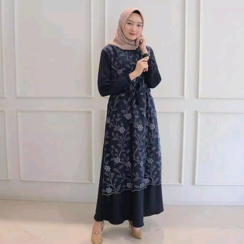 GAMIS BRUKAT SIMPELl/Maxi RINIA /Maxi BUSUI/GAMIS WANITA SELETING DEPAN Fit Formal Maxi  Muslim  Tile  Mutiara Formal Nyaman Dress Kondangan Variasi Pesta Mewah 3