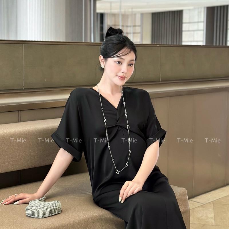 T-Mie | Váy Bầu Thiết Kế Cao Cấp Chất Lụa Cổ V Tay Dơi Sang Trọng Cho Nàng Diện Đi Tiệc, md5172 6