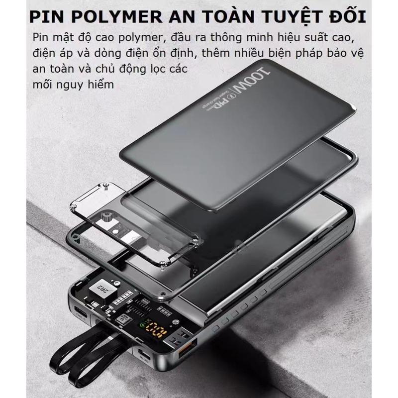 Pin dự phòng dung lượng lớn 30000 mAh tích hợp dây sạc nhanh siêu nhanh cho điện thoại bảng di động nhỏ gọn tiện lợi dung lượng lớn sạc điện thoại di động Titan sac pind