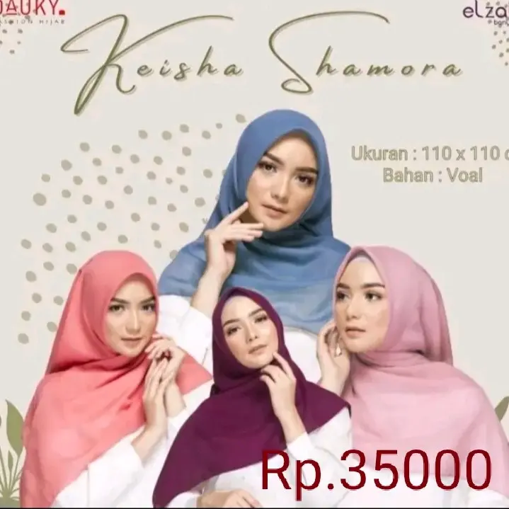 ELZATTA ORI SEGI EMPAT POLOS KEISHA SHAMORA BAHAN POLY COTTON Ukuran 110×110 Katun Jilbab Kerudung Muslim Wanita Square Syari