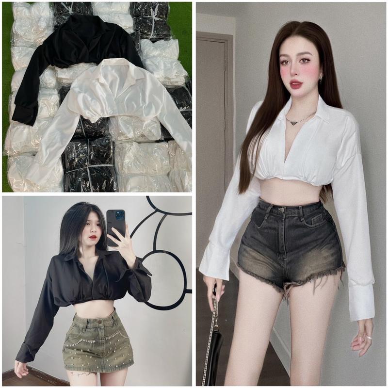 Áo Sơ Mi Trơn Bồng Croptop
