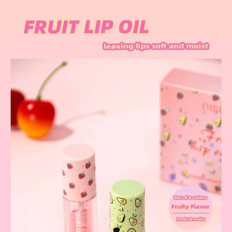 Product Introduction of Fruit Flavor Lip Gloss, 4 Counts/set Moisturizing Lip Gloss, Glossy Lip Glaze, Plumping Lip Oil for Girls & Women, Christmas Gift 5
