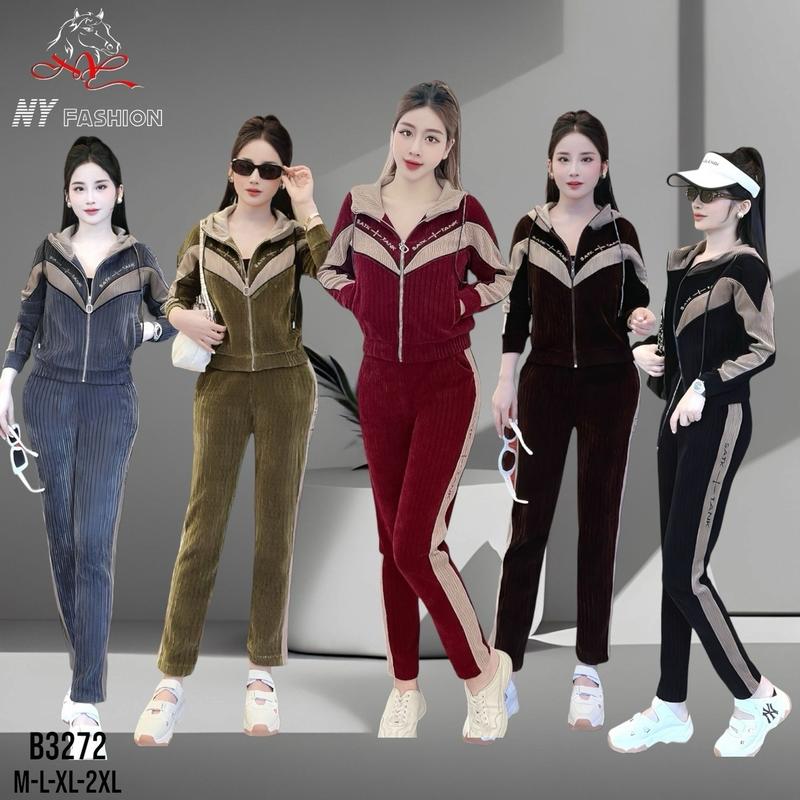 BỘ NHUNG (H10). Có mũ phối màu cao cấp quần xuông