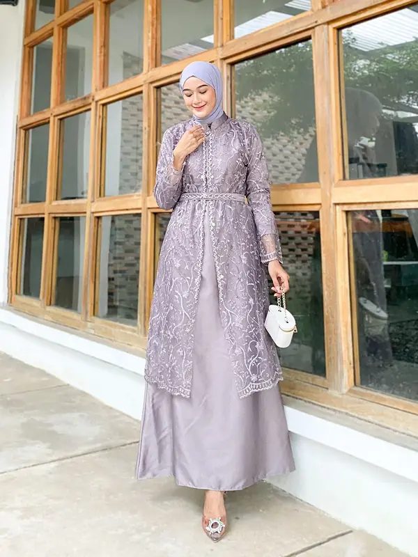 Julissa Dress Free Outer Brokat Tille Mutiara Rompi Kondangan Gamis Pesta Polos 0