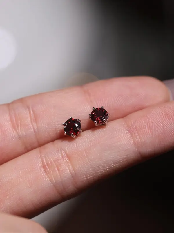 S925 Sterling Silver Garnet Decorated Stud Earrings, Fashionable Jewelry for Women & Girls, Trendy All-match & Exquisite Jewelry for Birthday Gift 2