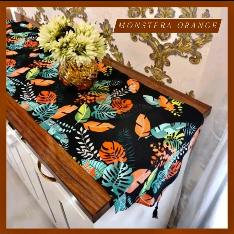 Taplak meja modern panjang 150cm untuk dekorasi ruang tamu bahan kain kanvas aneka motif Rumbai 5