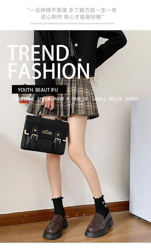 Product Introduction of Black Soft Girl Leather Shoes Women's British Style 2023 Autumn New All-Match Flat Japanese JK Uniform Flat Pumps 2