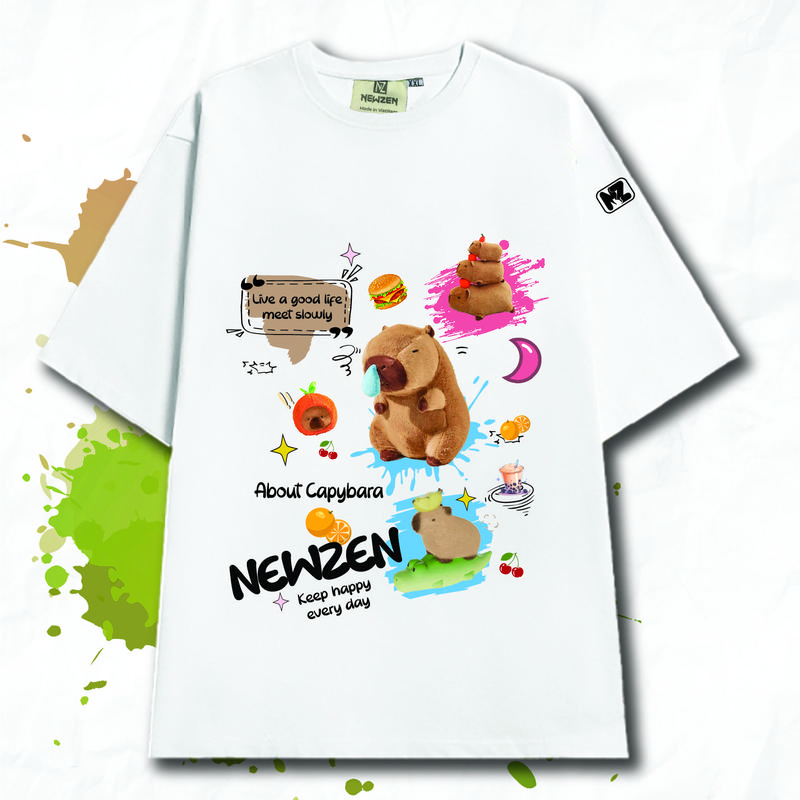 Áo thun tay lỡ unisex Newzen NZ01 cotton 100 co dãn 4 chiều - Nam, Menswear, Capybara, Cổ Tròn Top 7