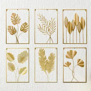 40*60cm Eyre Dinding Besi Sofa Ruang Tamu Kreatif Modern Latar Belakang Dinding Wall Decor Hiasan Dinding Frame Metal Gold Daun Leaf Ginko Scandinavian Wall Decor Nordic