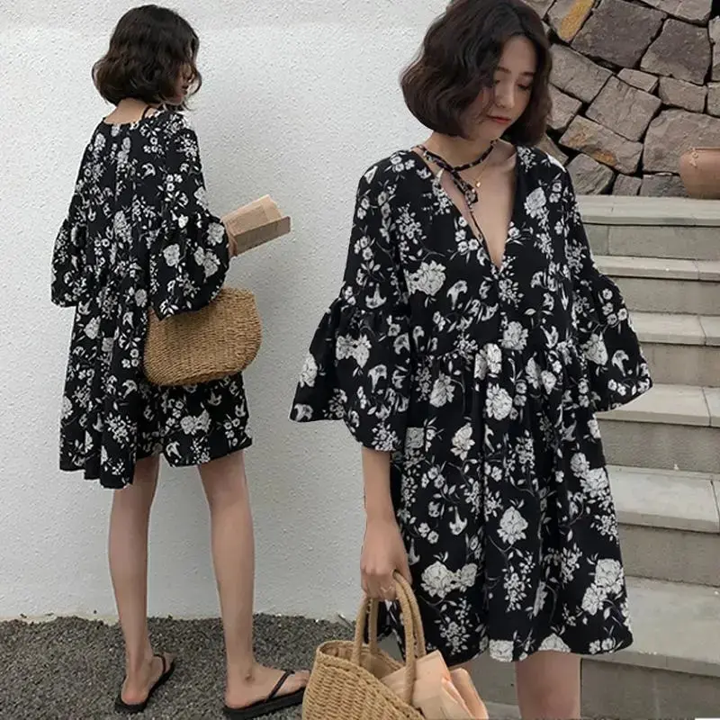 Váy Hoa Ngoại Cỡ Cho Nữ, Cổ Chữ V, Dáng Rộng Vừa Vặn, C9410, Có Sẵn Trong 50-100KG 6