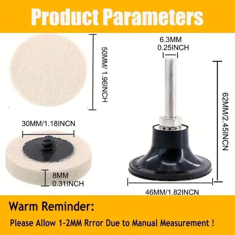 Wool Felt Polishing Pad, 2 Inch Polishing Pad with Shank, Quick Change Disc Roll Lock Surface Polishing Buffing Pads Wheels 1