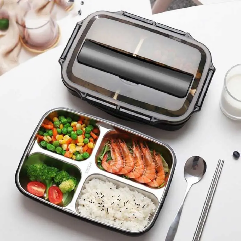 Kotak Makan Lunch Box 1000ml free sendok sumpit Stainless 3 / 4 Sekat Lauk Nasi Lauk Nasi 1