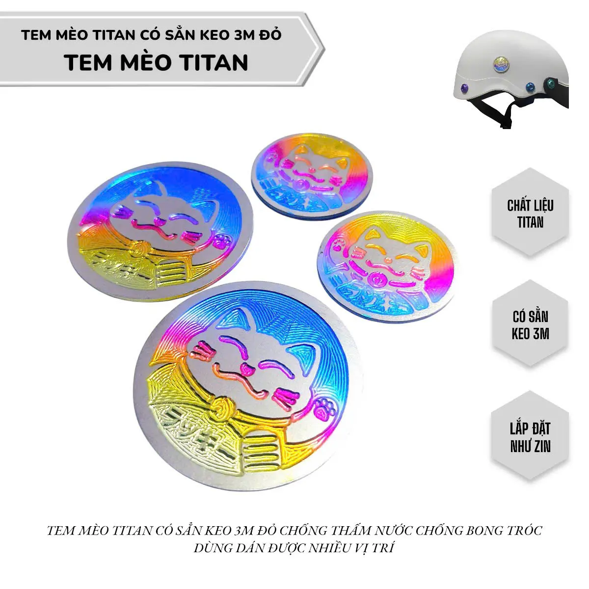 Tem mèo titan mèo thần tai có sẳn keo 3m đỏ chống bong tróc chống thấm nước Nhãn Dán Decal