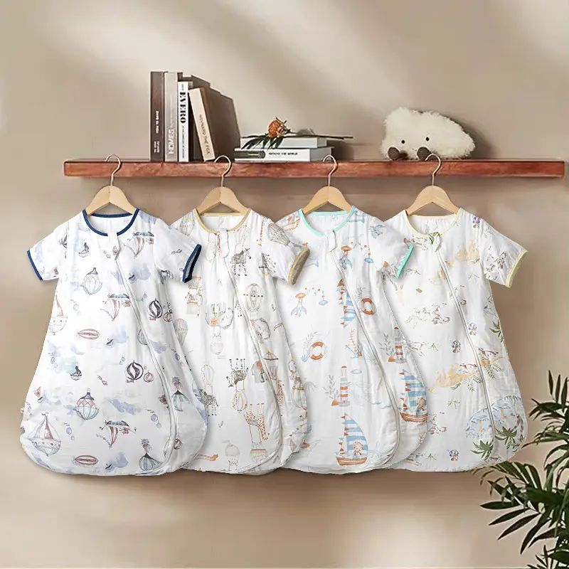 Super Soft Bamboo Cotton Infant Sleeping Bag with Detachable Sleeves and Anti-Kick Feature
