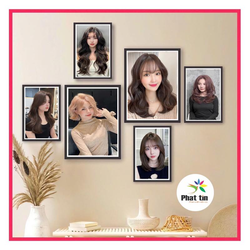 bộ 6 tranh decor salon tóc tóc nam tóc nữ tranh formex dán tường có sẵn keo dán xưởng tranh Phát Tín.