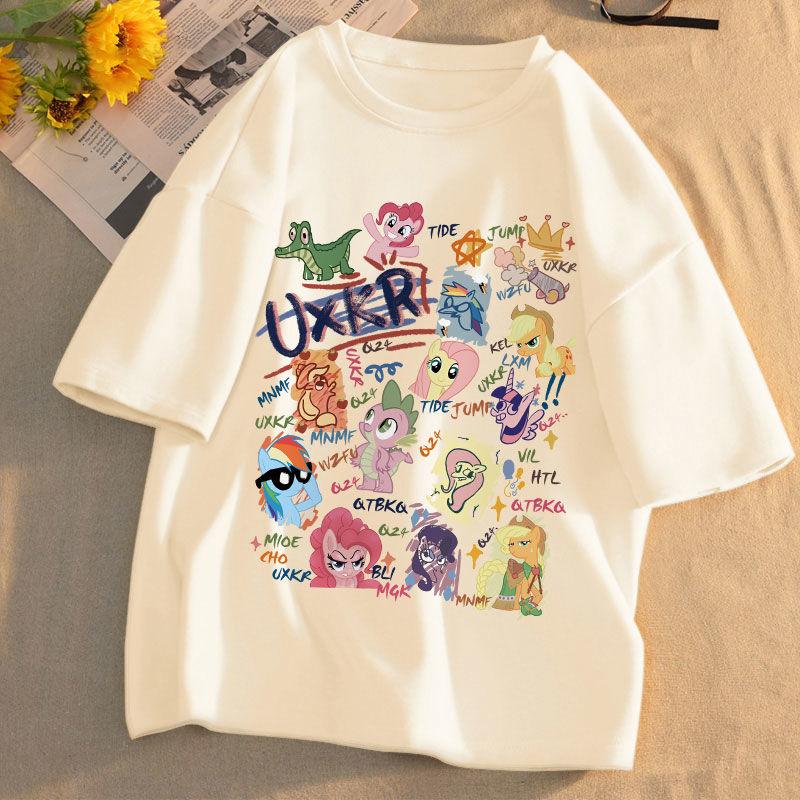 Áo Thun Bé Gái, Cotton Nguyên Chất, ngắn Tay, Phù Hợp Với Trẻ Em Lớn, In Hình Hoạt Hình My Little Pony Sành Điệu, Áo Tay Lửng Phong Cách, Hàng Mới Về Mùa Hè, Ins 0