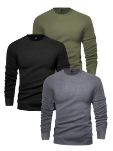 Men's Solid Long Sleeve Tee, Casual Basic Round Neck T-shirt for Spring & Fall, Men's Top for Daily Wear