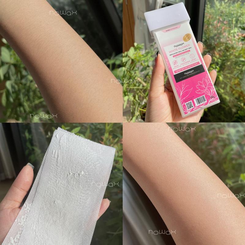 COMBO SÁP WAX LÔNG CON LĂN WHITE FLOWER NOWAX - lựa chọn cho waxing chân tay lưng bụng ngực