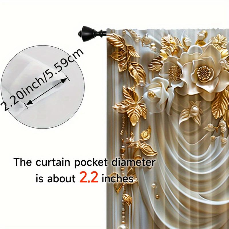 Product Introduction of Rèm Polyester Pongee, Bộ 2 mảnh, Thiết kế hoa màu vàng nổi thanh lịch, Tấm cửa sổ có túi thanh treo bán mờ, thích hợp cho phòng ngủ, rèm in kỹ thuật số phong cách đương đại, dệt kim, trọng lượng vải 100-120g, có thể giặt bằng máy, điều trị trang trí 8