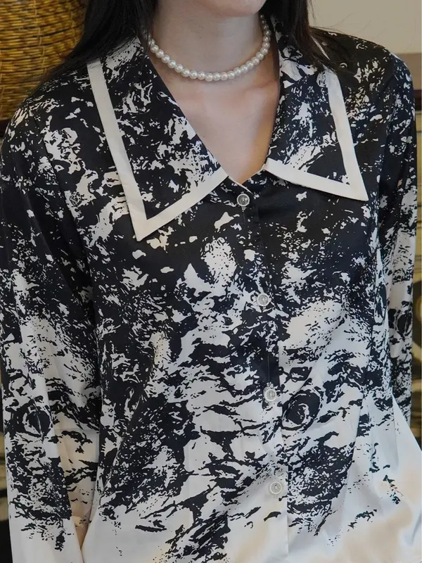 bộ đồ Pijama nữ cao cấp - Dài Tay , CỔ LÁ , HỌA TIẾT LOANG BÁNH BÈO - chất liệu lụa Latin  ( tặng 1 túi giặt) pi jama Nhung Women dobo tay 3