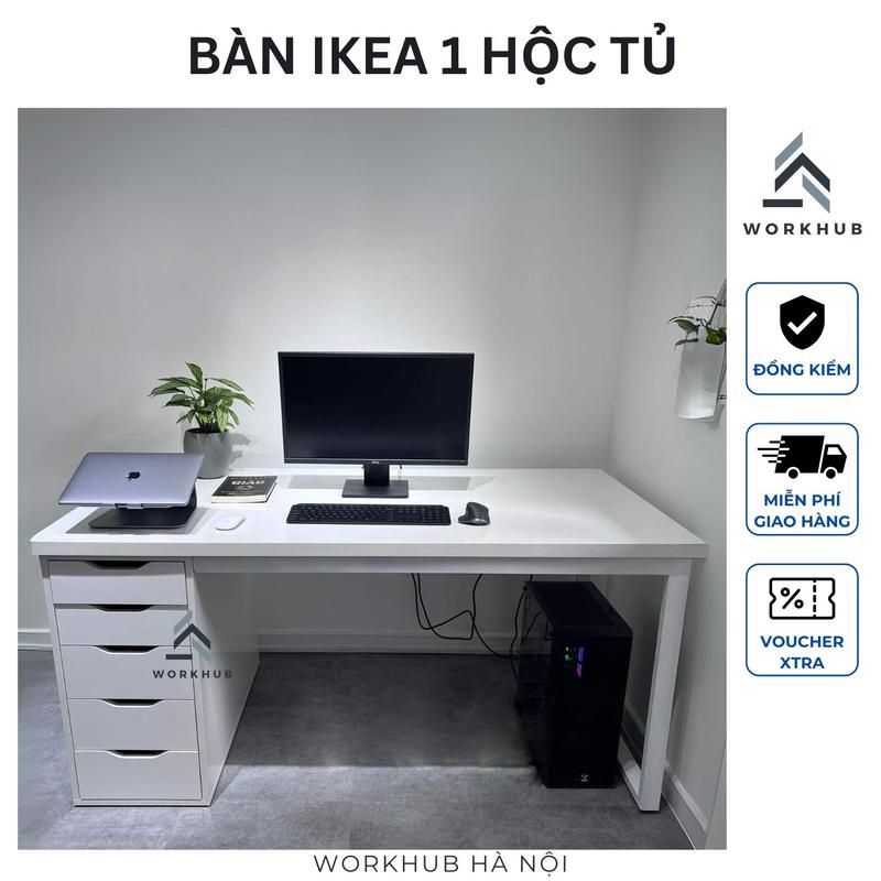 Bàn IKEA 1 Hộc Tủ 5 Ngăn Kéo - Chất Liệu Gỗ MDF Phủ Melamine Cao cấp - WORKHUB HÀ NỘI