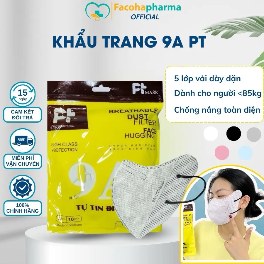 [50 Cái 9A] Che Nắng Toàn Diện Cho Mặt Vừa & To {Từ 48kg -> 95kg] - Khẩu Trang 9A Thiết Kế 5 Lớp Vải 4S Kháng Khuẩn (Tặng 10 cái 5D)