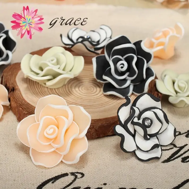 Anting Hijab Strip Rose Bunga Mawar Stud Earring Gaya Korea Putih Wanita Resin 8