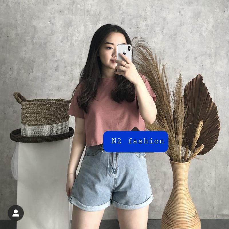best seller baju kaos crop wanita terbaru tee Combed Lembut Top Atasan Pendek Polos 7