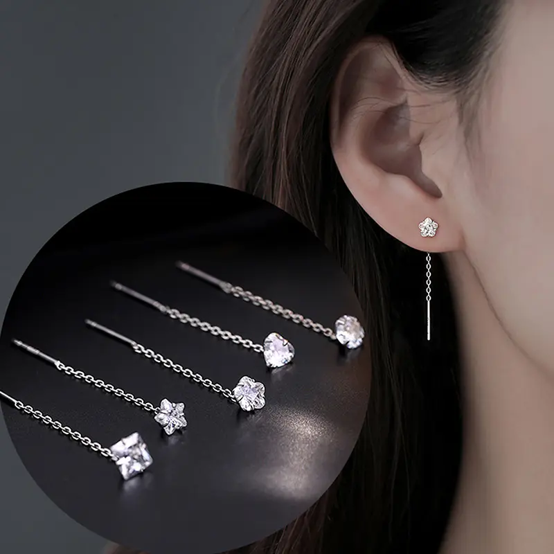 1Pc  Ear Wires Heart Star Earrings Long Temperament Versatile Tassel  Earrings for Women Wedding