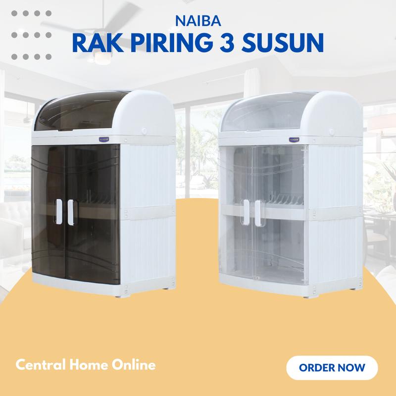 Rak Piring Dish Rack susun 3 Pintu Kaca Plastik - Naiba Dish Rack Susun ...