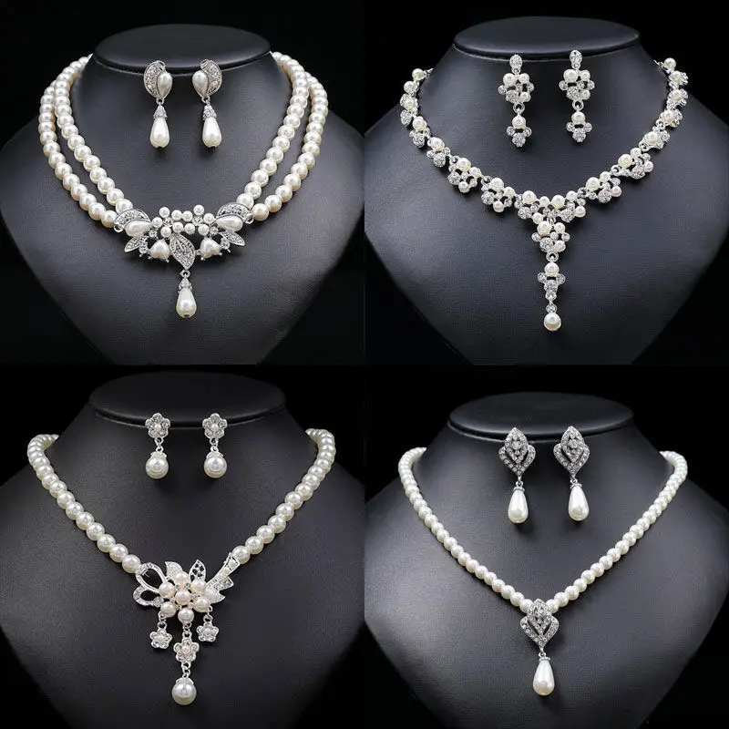 Bridal Pearl Necklace and Earrings Suite Ornament Simple Temperament Wedding Main Yarn All-Match Necklace Wedding Accessories