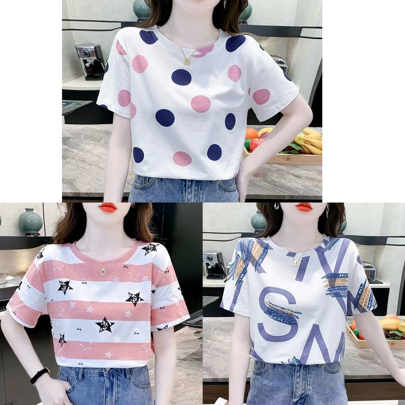 Combo 3 Áo Thun Nữ Áo Phông Nữ In Họa Tiết Nhiều Màu Cổ Tròn Chất Cotton Thoáng Khí Women Top Thun