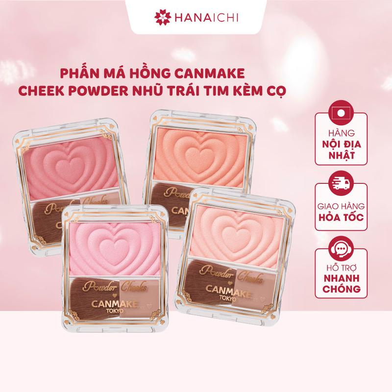  Phấn má hồng Canmake Powder Cheeks nhũ trái tim kèm cọ - Nội địa Nhật 