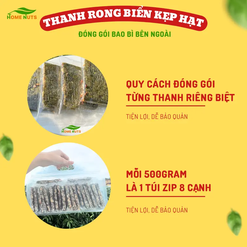 [Flash sale] Rong biển kẹp hạt dinh dưỡng gồm hạt điều, hạnh nhân lát, bí xanh, gạo lứt không chiên qua dầu, không chất bảo quản vị mằn mặn nhẹ Snack Food Ăn Vặt Thức Ăn Lá Rong Biển Home Nuts 6