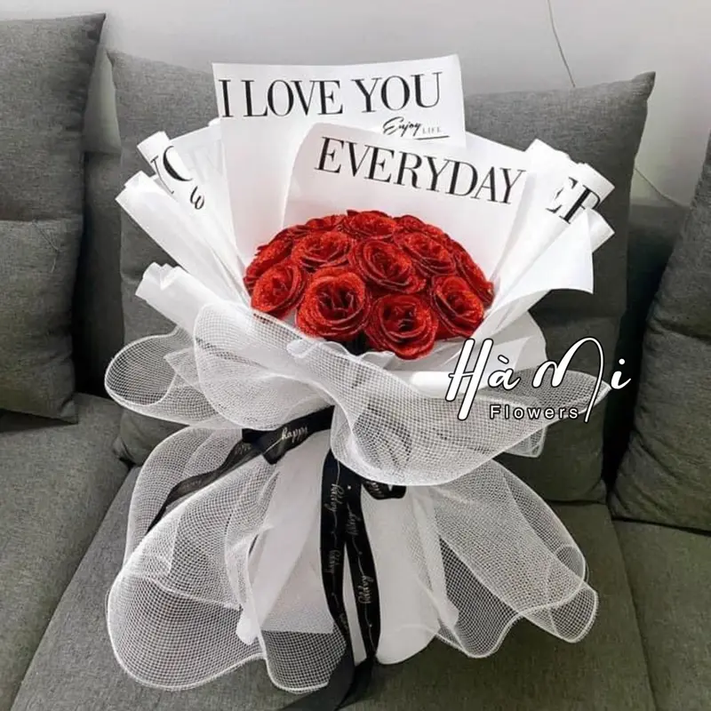 Bó 15 hoa nhũ kim tuyến đỏ/ hồng/Tím - Si Mê Flowers 5