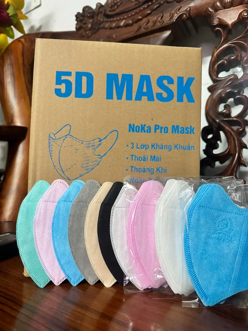 Thùng 540 chiếc [tặng thêm 20 chiếc] khẩu trang 5D NOKA kháng khuẩn 3 lớp [túi bóng trơn- túi dán] phụ kiện nam nữ che nắng Accessories