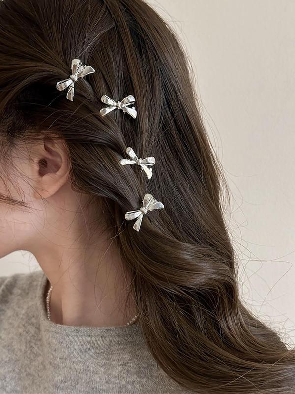 Cute Bow Decor Mini Hair Clip (4counts), Fashionable Hair Accessories for Women & Girls, Lovely Hairwear Barrettes for Daily Used 1
