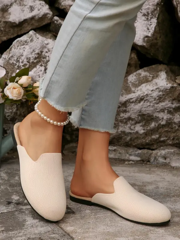 Women's Solid Color Round Toe Fashion Slippers, Casual Comfortable Breathable Flat Slippers, Fashionable Slippers for Indoor & Outdoor Wear, Walking Shoes 2